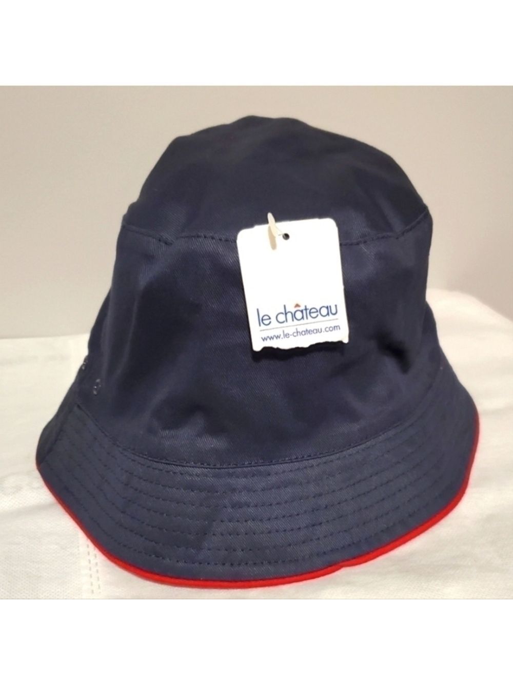 Le Chateau Y2K Bucket Hat Canvas Fabric Festival Lightweight Navy Blue Red Rare